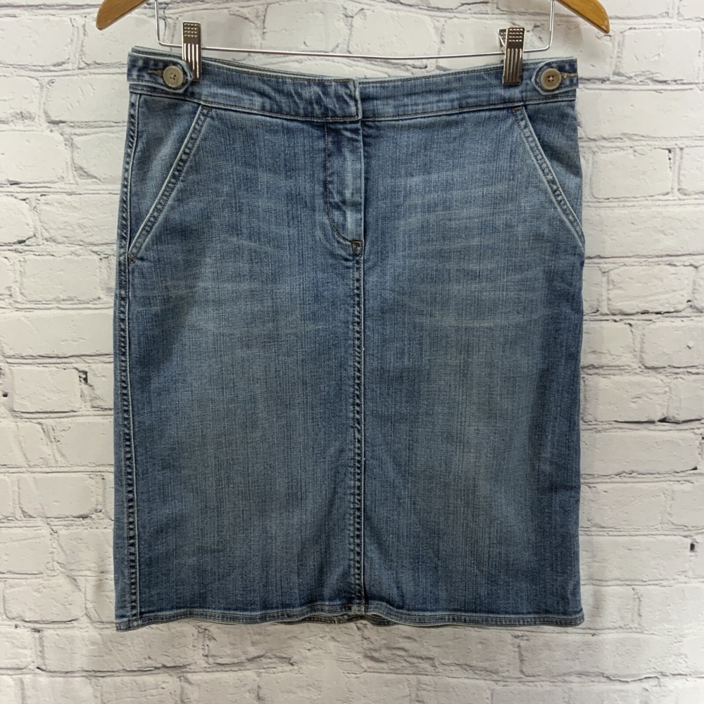 Lands End Denim Skirt Womens Sz 4 Denim Pencil Straight